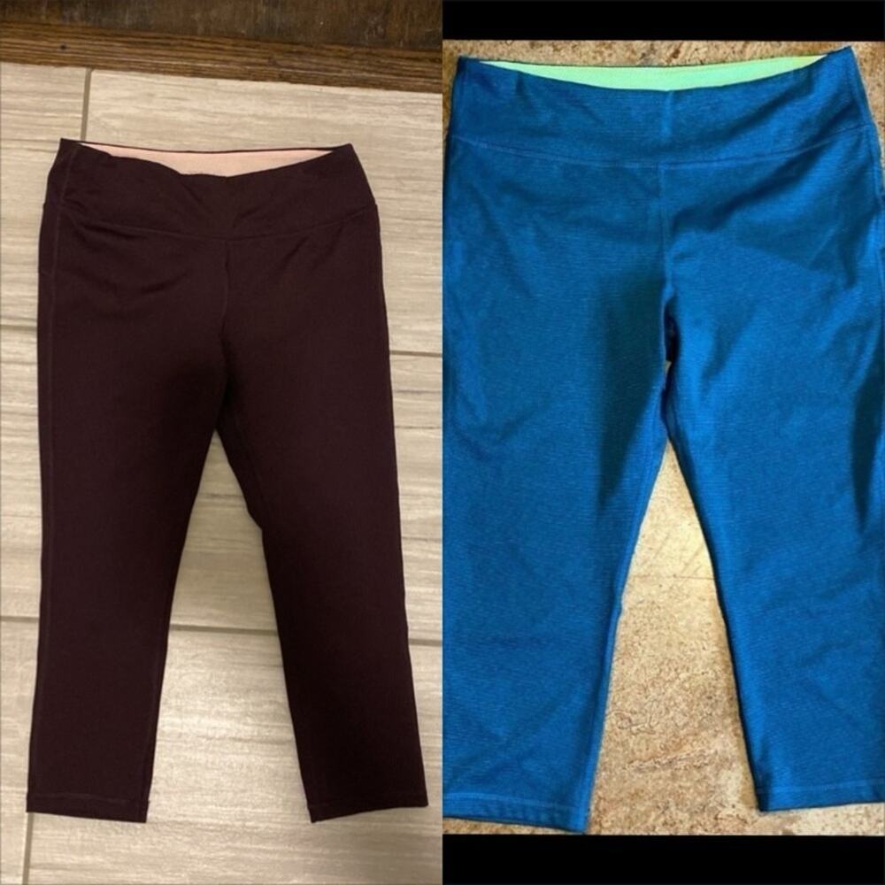 MARIKA Sport deep plum and teal Heather striped Cropped Workout Leggings 2 pack